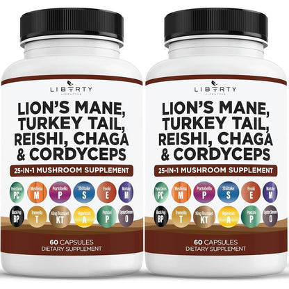 Liberty Lifestyle Lions Mane 25-in-1 Mushroom Supplement front view