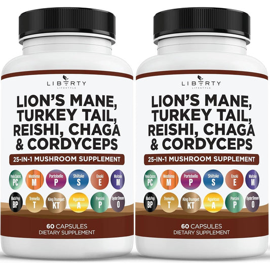 Liberty Lifestyle Lions Mane 25-in-1 Mushroom Supplement front view