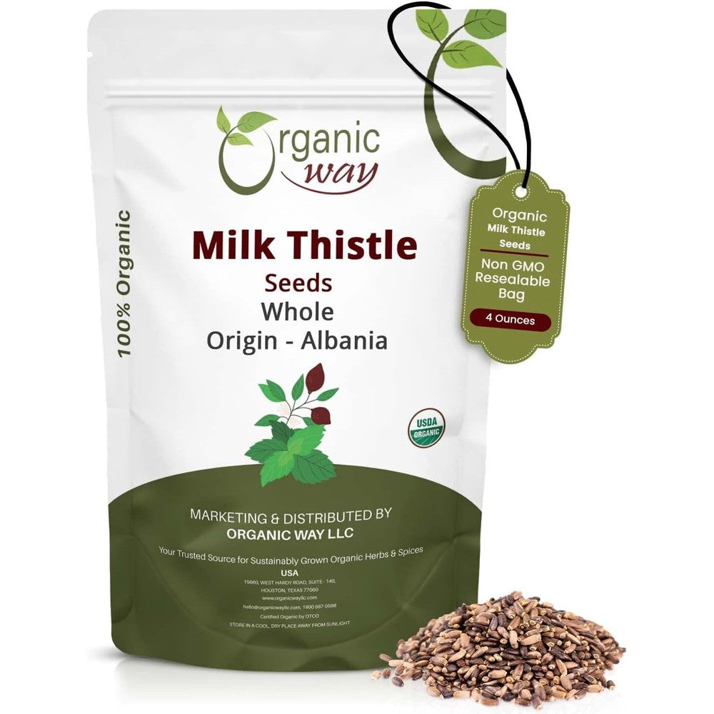 Organic Way whole milk thistle seeds herbal tea front bag view