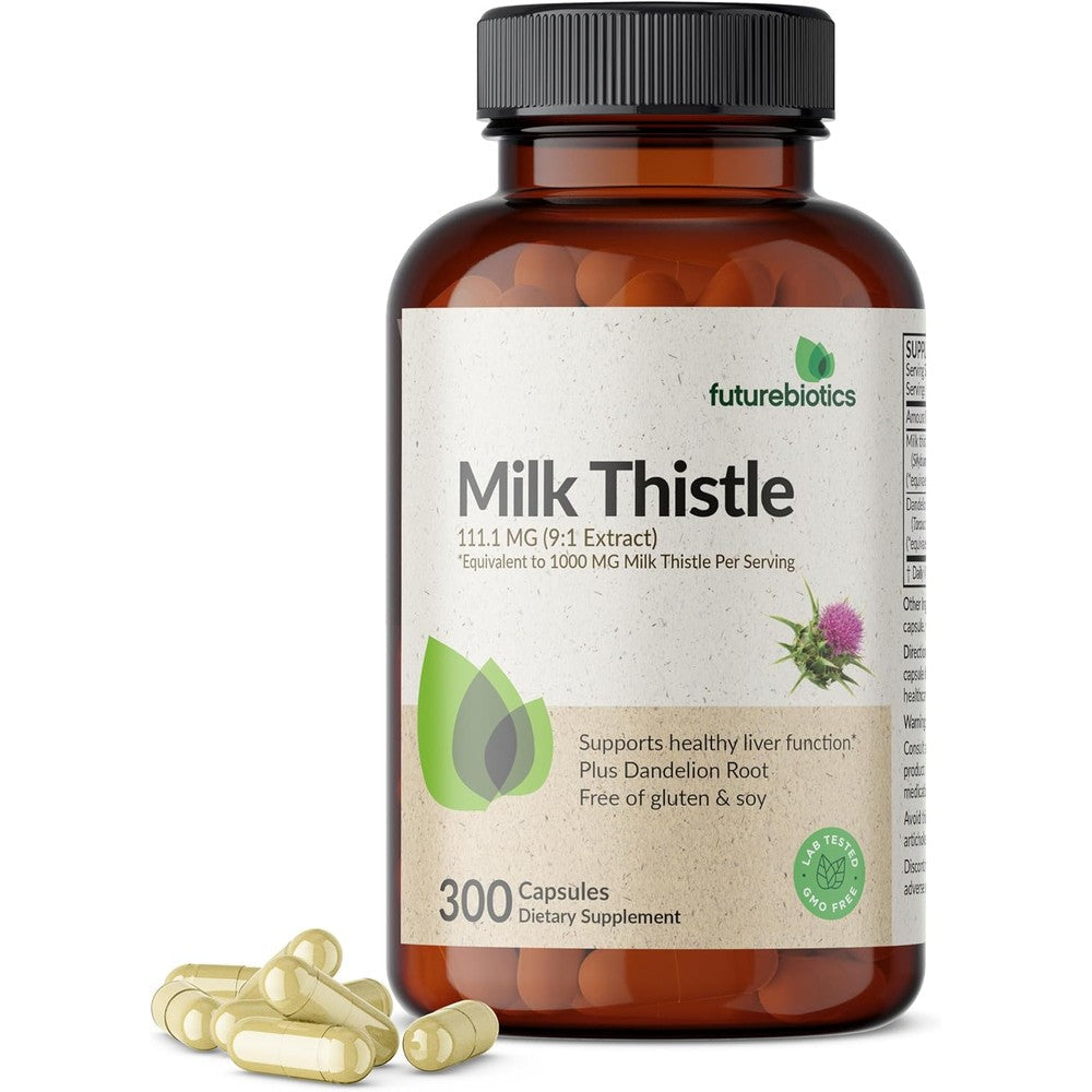 Futurebiotics Milk Thistle Silymarin and Dandelion Extract 300 capsules front view bottle