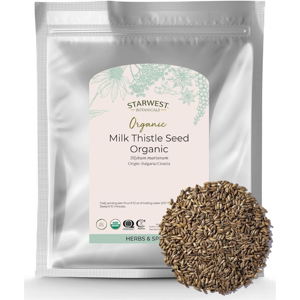 Starwest Botanicals Organic Whole Milk Thistle Seed 1 lb front packaging view