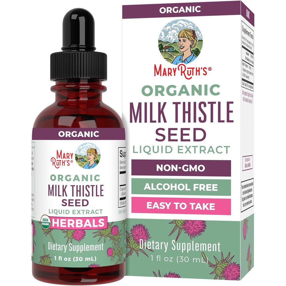 MaryRuth's Organic Milk Thistle Seed Liquid Drops front view bottle for liver support packaging.
