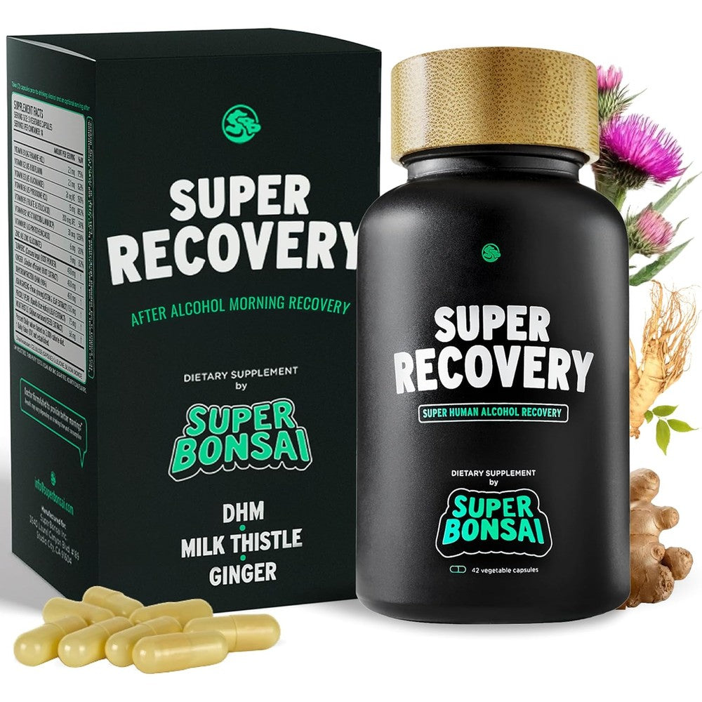 SuperBonsai Super Recovery Capsules front view bottle for natural liver support