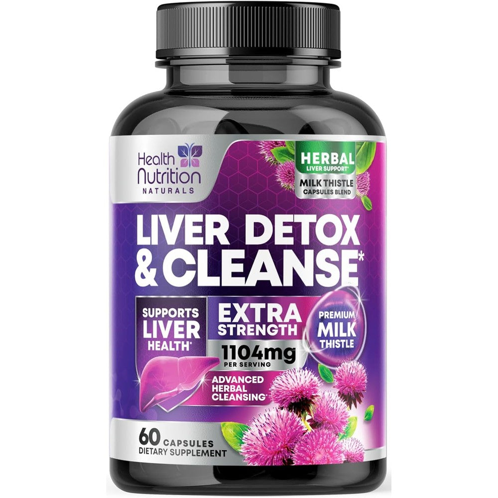 Health Nutrition Naturals Gentle Milk Thistle 60 capsules front view bottle showing liver cleanse and repair formula
