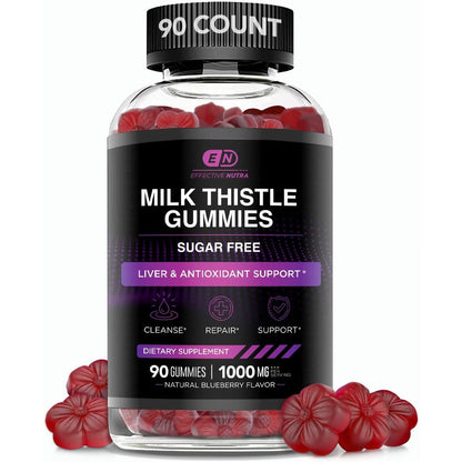 Effective Nutra Sugar Free Milk Thistle Gummies 90 count front view bottle for liver support