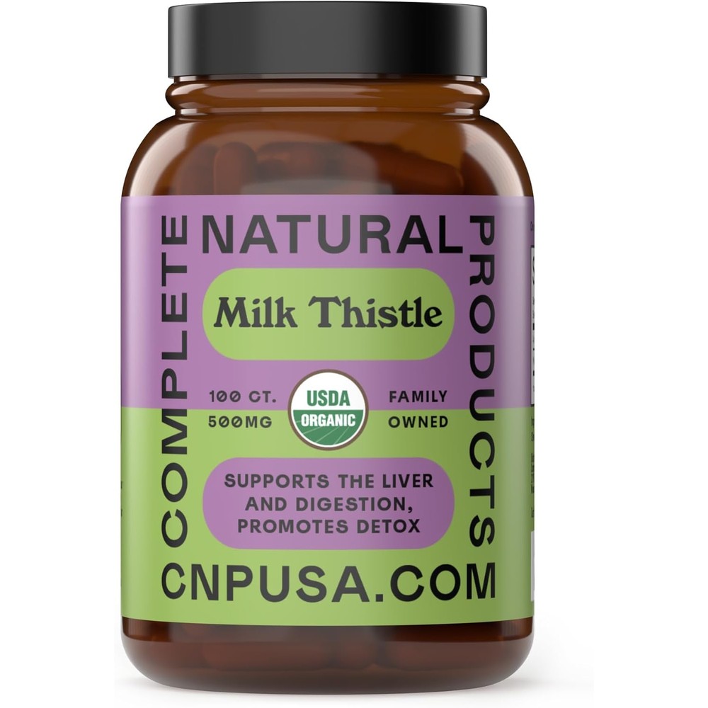 Complete Natural Products Pure Organic Milk Thistle 500mg front bottle view for liver support