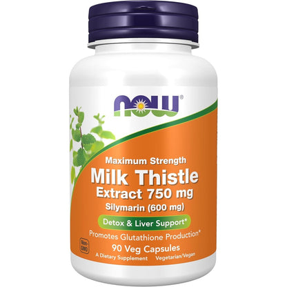 Now Foods Milk Thistle Extract 750 milligrams front bottle view for liver support