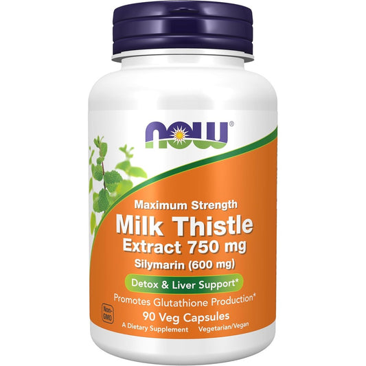 Now Foods Milk Thistle Extract 750 milligrams front bottle view for liver support