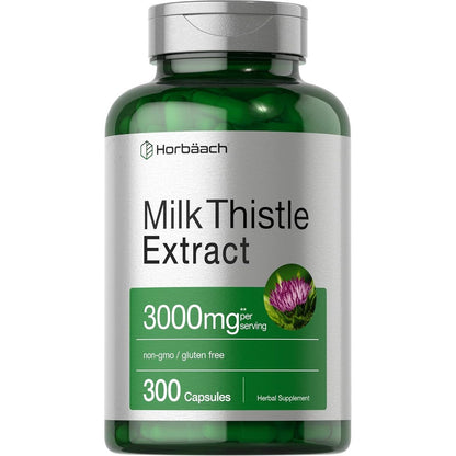 HorbÃ¤ach Milk Thistle 3000mg 300 capsules bottle front view for liver support