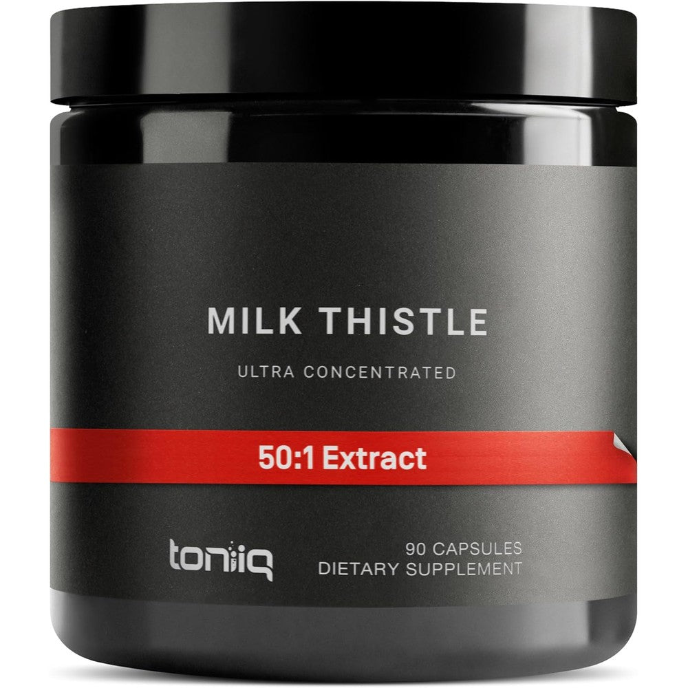 Toniiq Milk Thistle 90 capsules front view bottle showing liver support formula