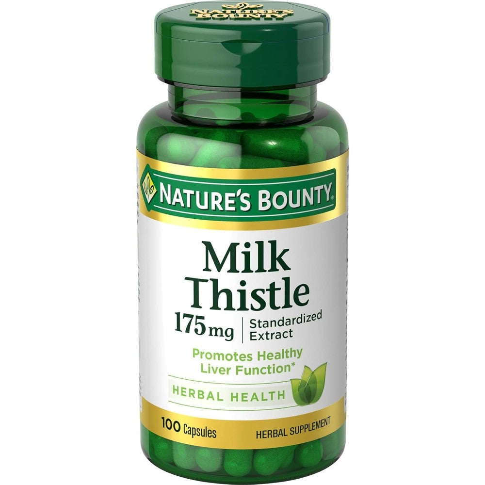 Nature's Bounty Milk Thistle 175 Milligrams 100 Capsules front bottle view for liver health support