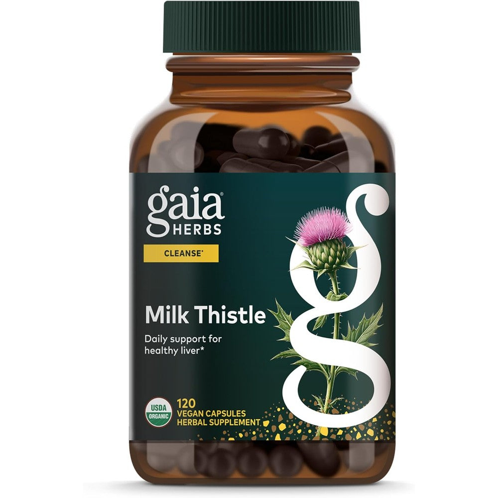 Gaia Herbs Milk Thistle 120 Vegan Capsules front view bottle premium liver supplement