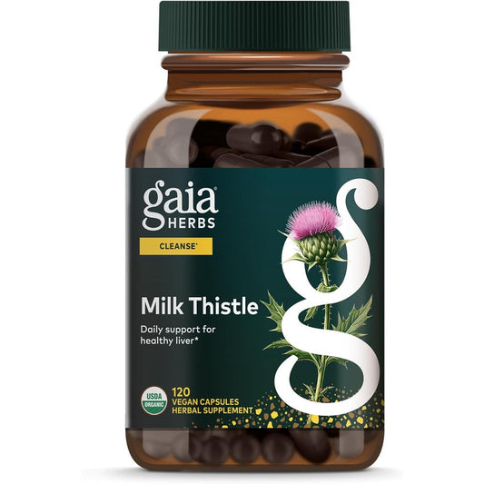 Gaia Herbs Milk Thistle 120 Vegan Capsules front view bottle premium liver supplement
