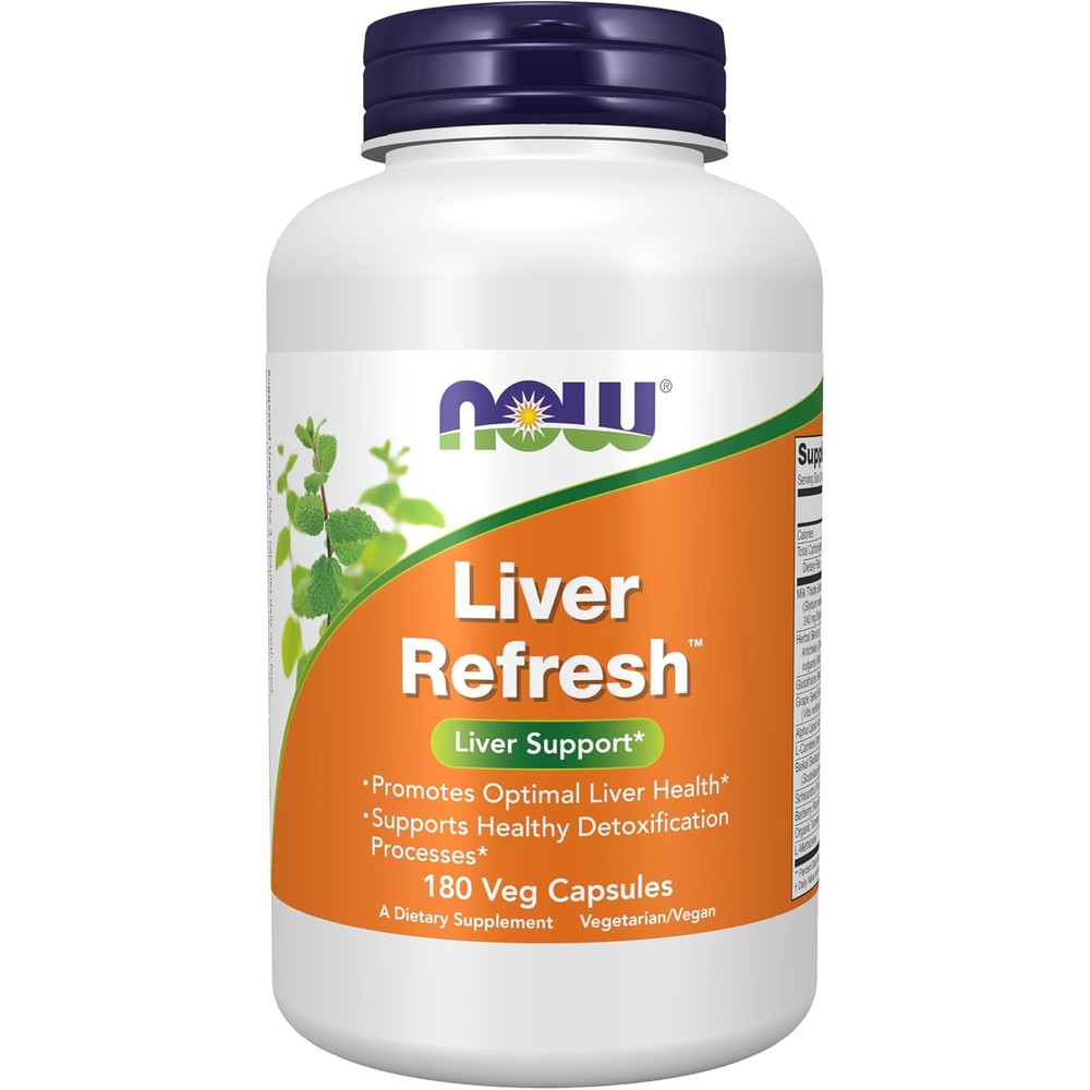 NOW Foods Liver Refresh 180 vegetable capsules front view bottle packaging for premium liver health.