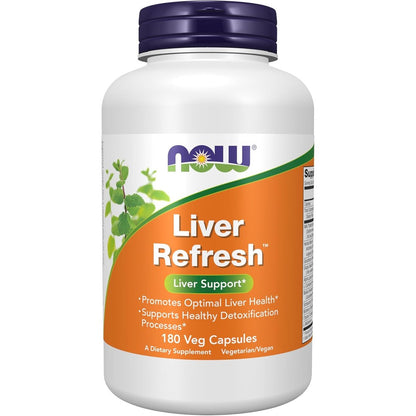 NOW Foods Liver Refresh 180 vegetable capsules front view bottle packaging for premium liver health.