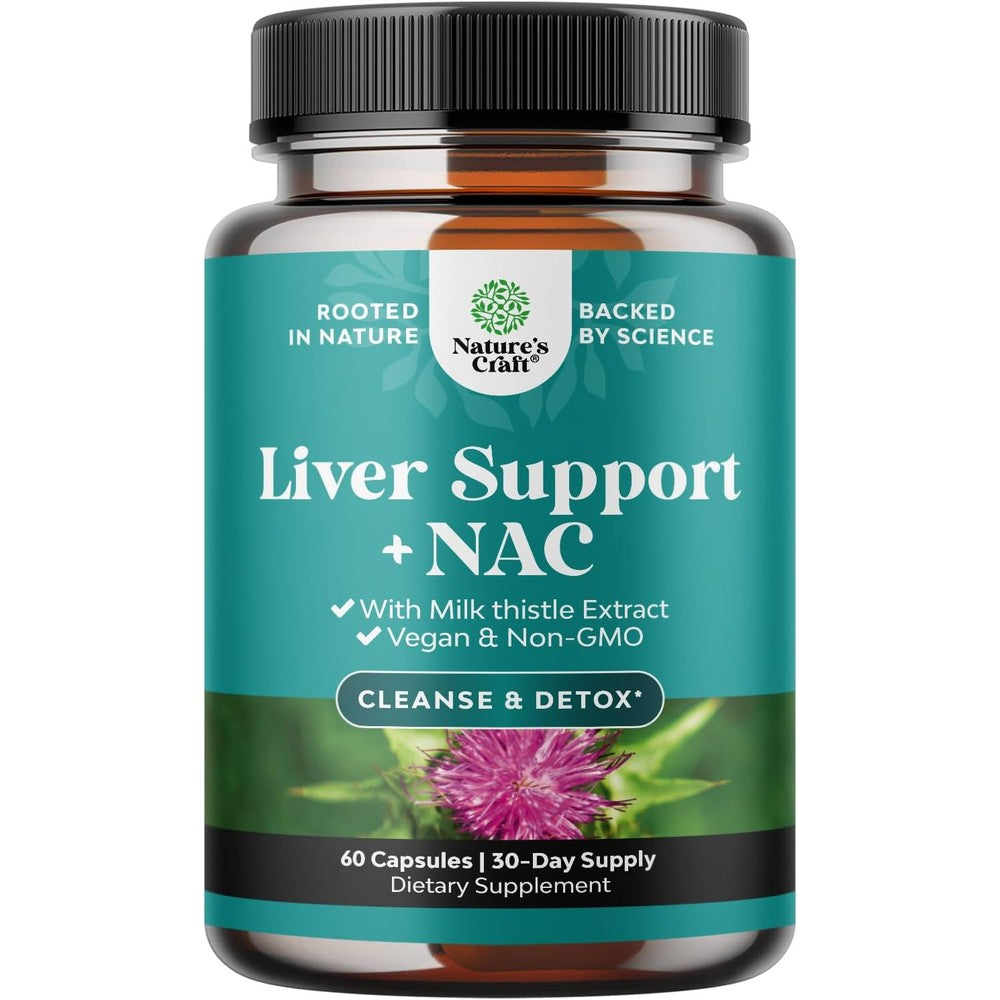 Natures Craft Liver Support NAC supplement sixty capsules front view bottle packaging