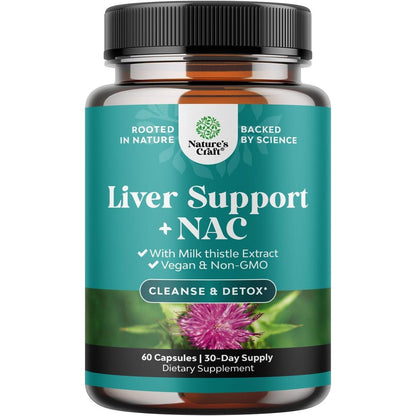 Natures Craft Liver Support NAC supplement sixty capsules front view bottle packaging
