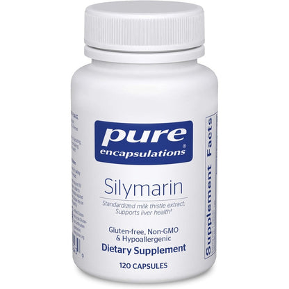 Pure Encapsulations Silymarin 250 mg 120 capsules front view of premium liver support bottle