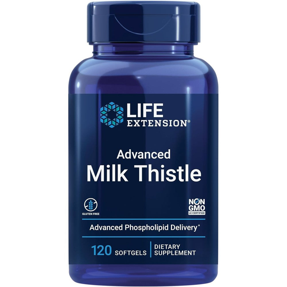Life Extension Advanced Milk Thistle 120 Softgels front bottle view for liver health.
