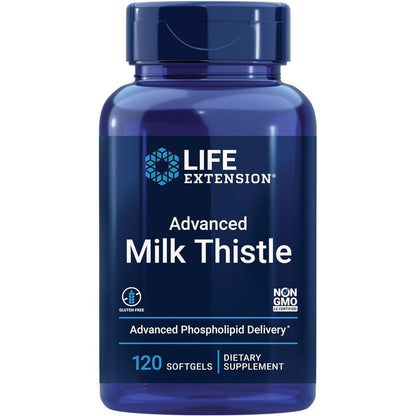 Life Extension Advanced Milk Thistle 120 Softgels front bottle view for liver health.