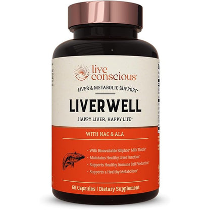Live Conscious LiverWell 60 capsules front bottle view for liver cleanse support