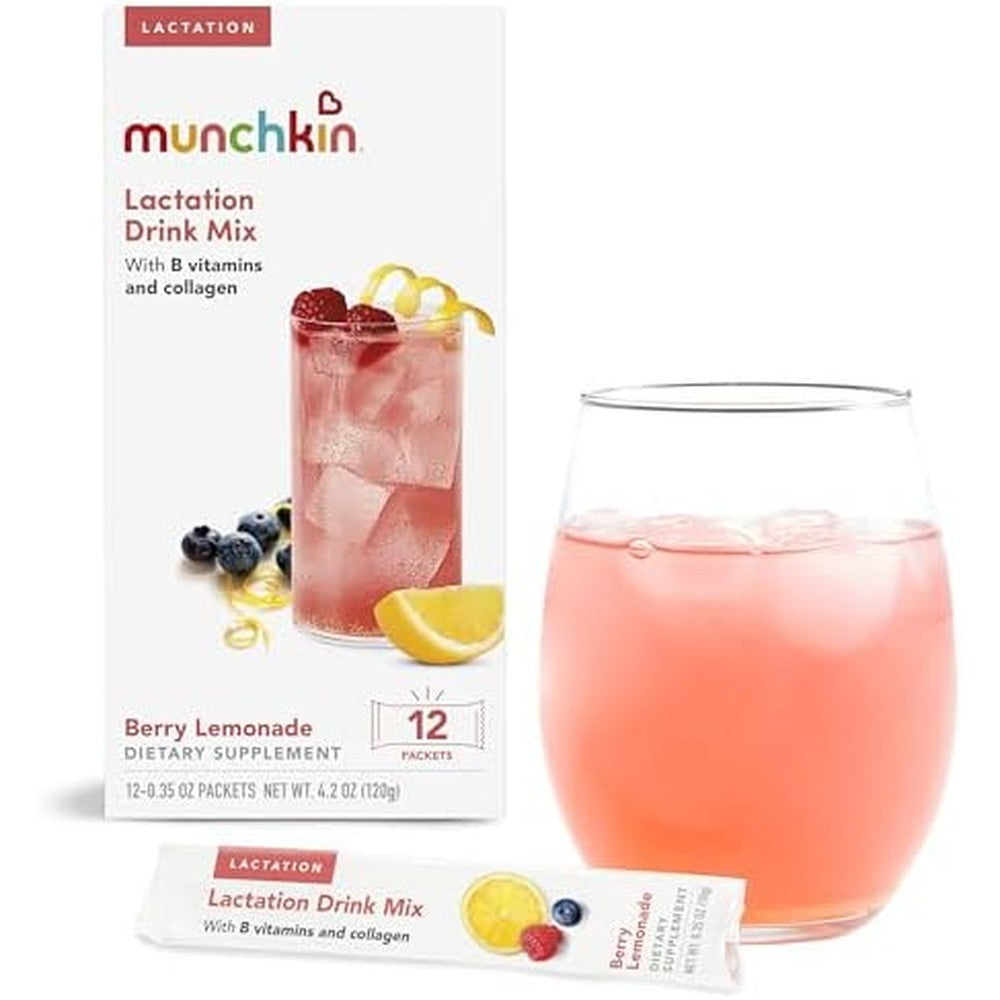 Munchkin Milkmakers Lactation Drink Mix Berry Lemonade twelve sachet box front view