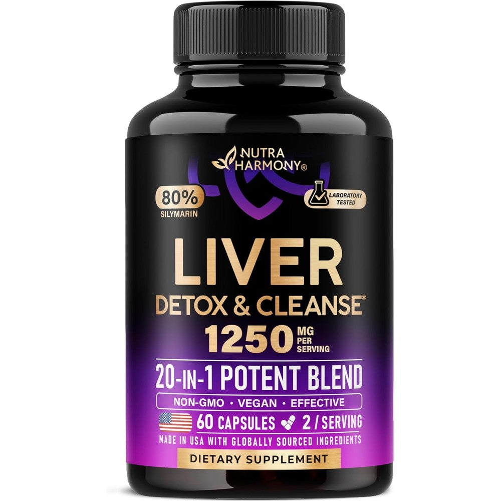 Clean Nutraceuticals NutraHarmony Liver Cleanse front view bottle showing 60 vegan capsules