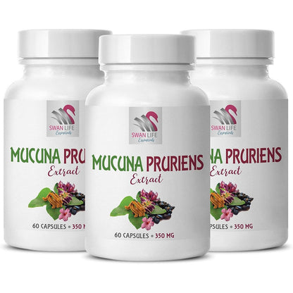 Swan Life Essentials Mucuna Pruriens Extract 180 Capsules front view showing label for energy supplements.