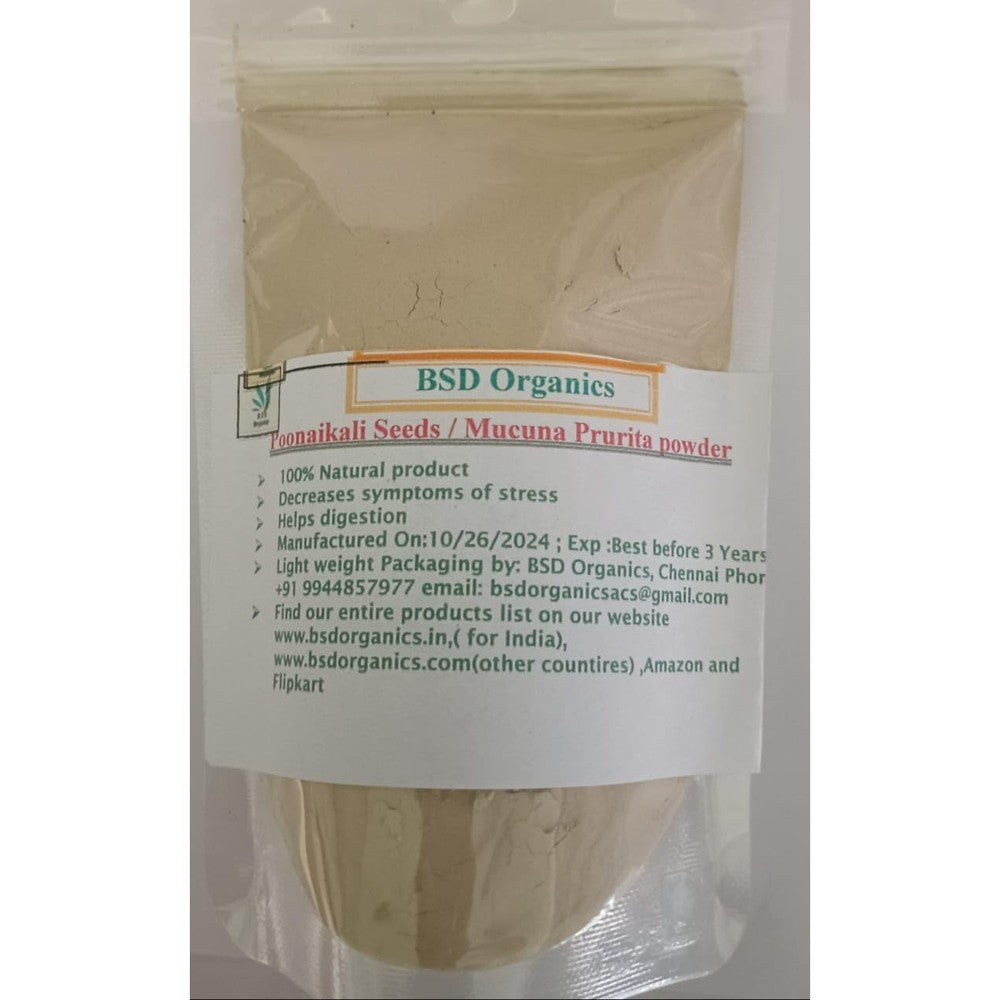 BSD Organics Mucuna Pruriens Black Kaunch Powder front view packaging for Ayurvedic vitality and stamina