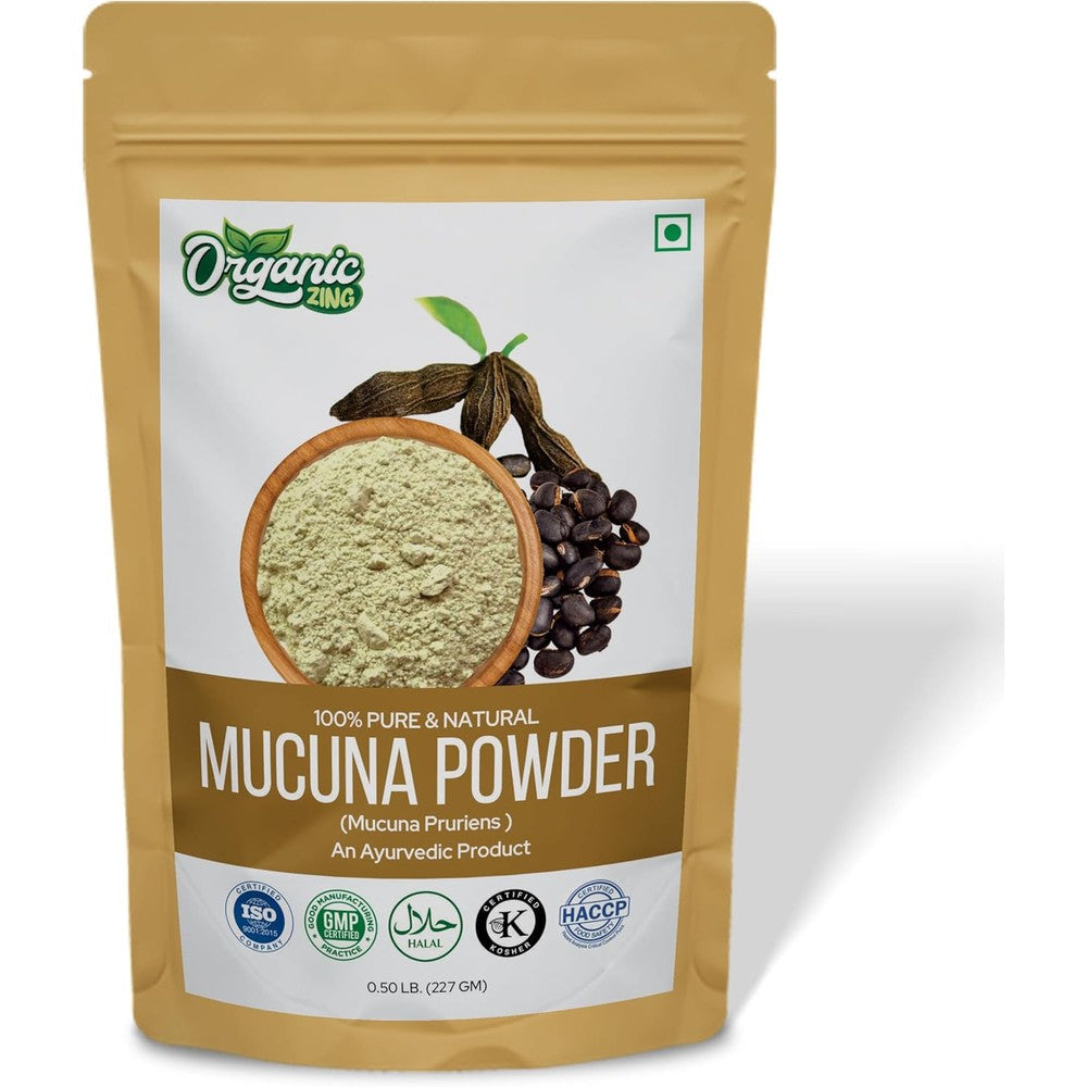 Organic Zing Mucuna Powder 227g resealable pouch front view natural herbal supplement for brain health