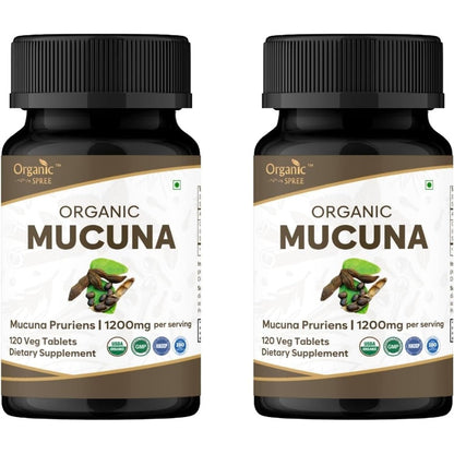 Organic Spree Mucuna Velvet Bean Superfood 120 Tablets pack of 2 front view bottle