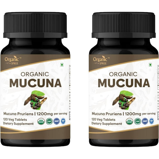 Organic Spree Mucuna Velvet Bean Superfood 120 Tablets pack of 2 front view bottle