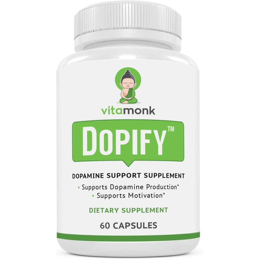 VitaMonk Dopify Dopamine Supplement front view bottle showing 60 capsules packaging for cognitive booster
