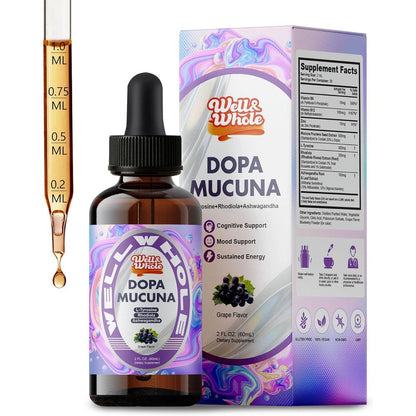 Well&Whole Mucuna Pruriens Liquid 60ml front view bottle for focus and attention.