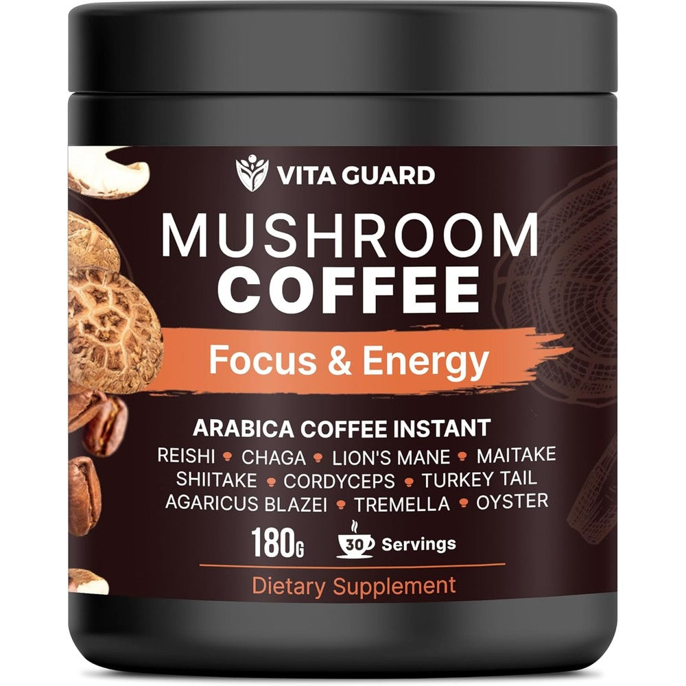 Vita Guard 10 Mushroom Instant Arabica Coffee front view premium imported wellness drink
