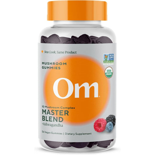 Om Mushroom Superfood Master Blend Organic 10 Mushroom Gummies front bottle view for immune support