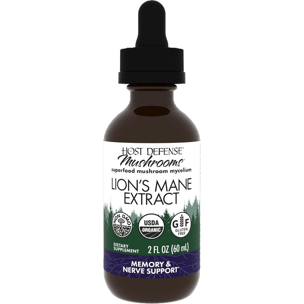 Host Defense Lion's Mane Extract 60 ml bottle front view for premium cognitive support