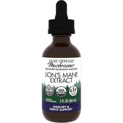 Host Defense Lion's Mane Extract 60 ml bottle front view for premium cognitive support