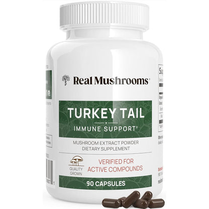 Real Mushrooms Organic Turkey Tail Extract Capsules front view for immune defense