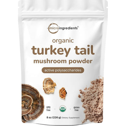 Micro Ingredients Organic Turkey Tail Mushroom Powder front view premium immune support supplement pouch