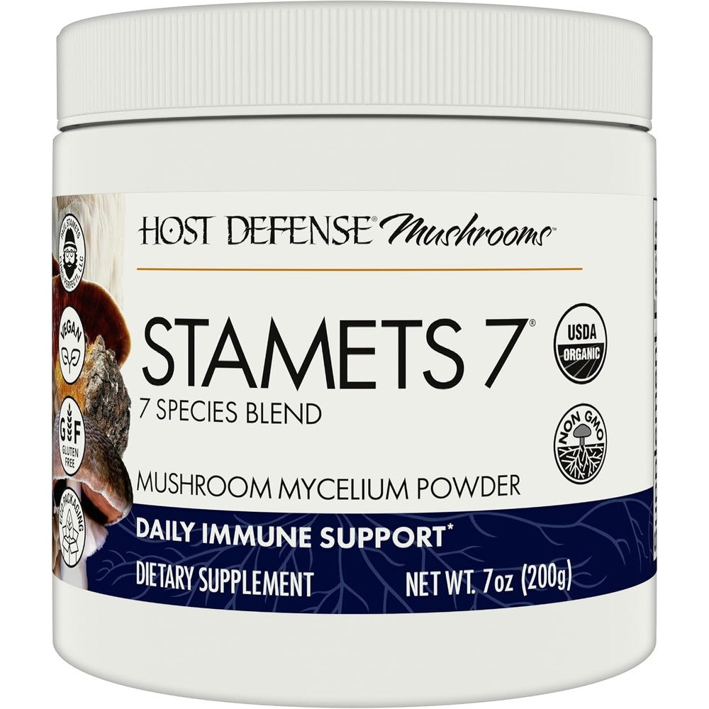 Host Defense Stamets 7 Organic Daily Immune Support Mushroom Powder 200 grams front view
