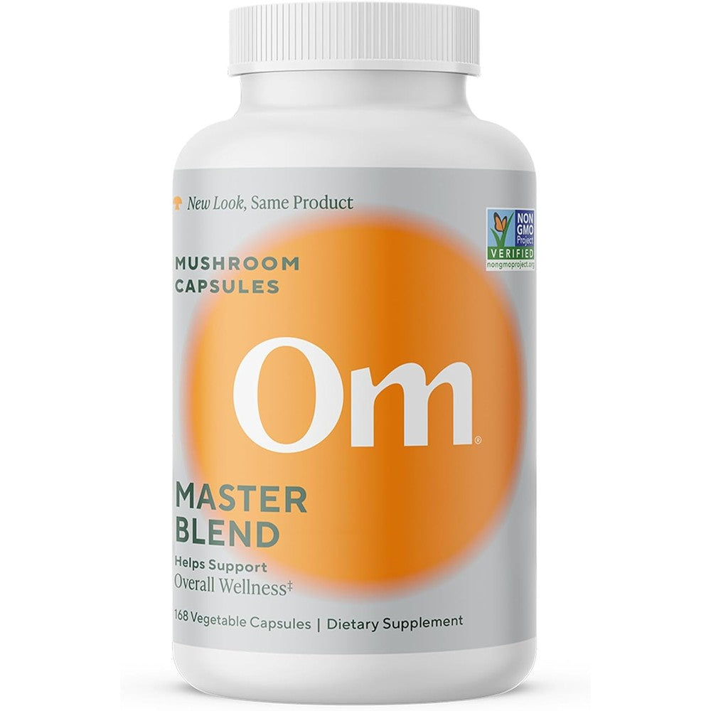 Om Mushroom Superfood Master Blend 168 Capsules bottle front view for immune support wellness