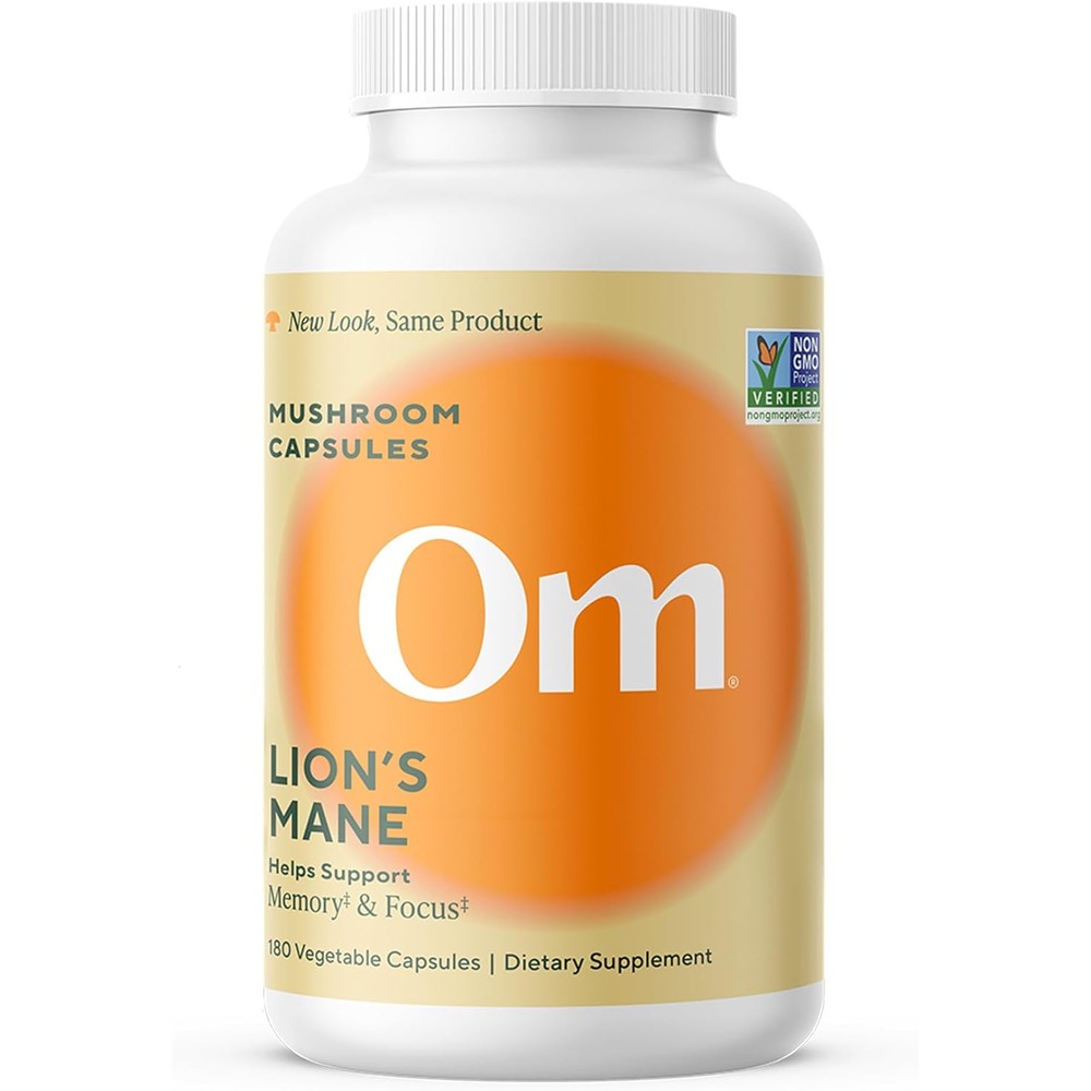 Om Mushroom Superfood organic lions mane capsules front view premium nootropic supplement for memory focus