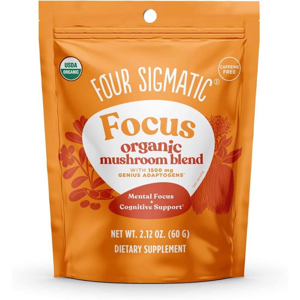 Four Sigmatic Organic Focus Blend 60g jar front view showing packaging details.