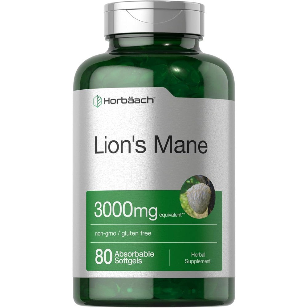 HorbÃ¤ach Lions Mane Mushroom Supplement front view bottle for focus support