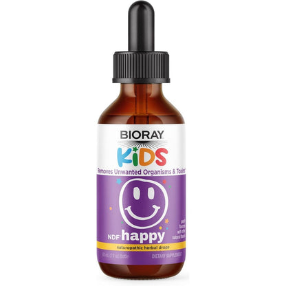 BIORAY Kids NDF Happy Peach Liquid Extract 60ml front bottle view for children emotional support