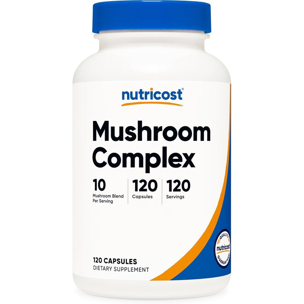 Nutricost 10 Mushroom Blend Complex 120 vegetarian capsules front view bottle