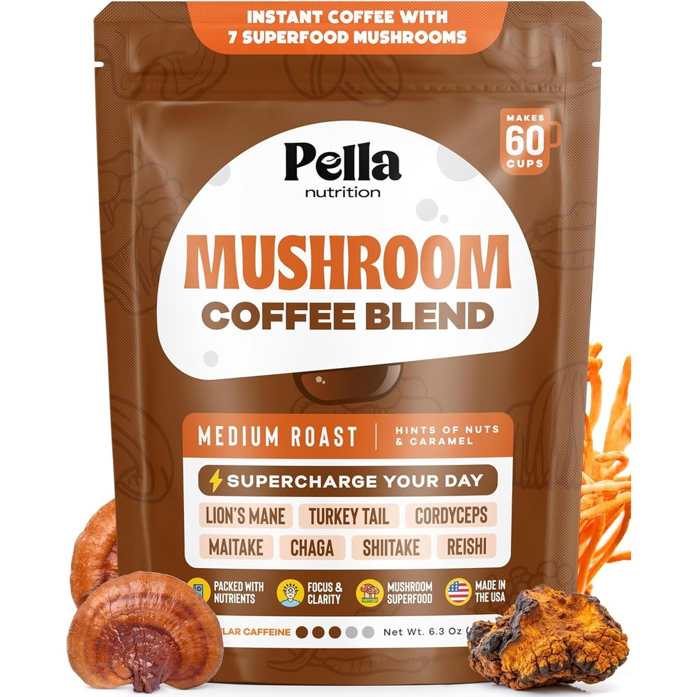 Pella Nutrition 7 in 1 Mushroom Coffee 60 Cups front view packaging
