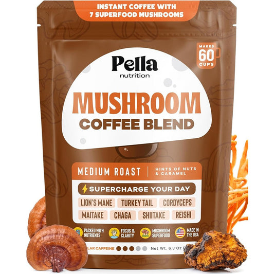 Pella Nutrition 7 in 1 Mushroom Coffee 60 Cups front view packaging