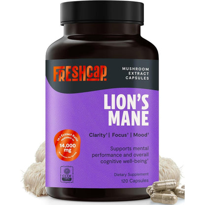 FreshCap Organic Lions Mane 14000mg front view bottle for premium brain support